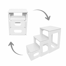 Scaun Scara, 2 in 1, Transformabil, Tommy, Transilvan, Lemn Stratificat, 40x43x60 cm si 86x43x60 cm, Alb