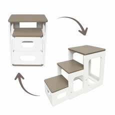 Scaun Scara, 2 in 1, Transformabil, Tommy, Transilvan, Lemn Stratificat, 40x43x60 cm si 86x43x60 cm, Alb-Cappuccino