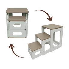 Scaun Scara, 2 in 1, Transformabil, Tommy, Transilvan, Lemn Stratificat, 40x43x60 cm si 86x43x60 cm, Gri-Cappuccino