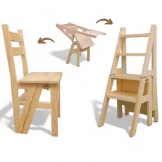 Ladder Chair, 2 in 1, Folding, Duplex, Solid Wood, Step Up, Transilvan, 90x42 cm, Natural Wood