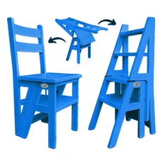 Ladder Chair, 2 in 1, Folding, Duplex, Solid Wood, Step Up, Transilvan, 90x42 cm, Blue