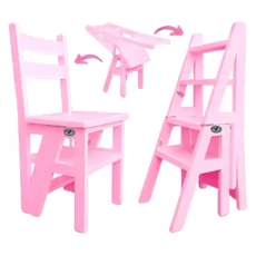 Ladder Chair, 2 in 1, Folding, Duplex, Solid Wood, Step Up, Transilvan, 90x42 cm, Barbie Pink
