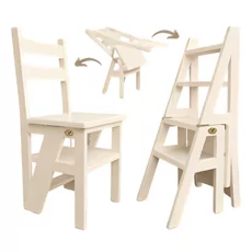 Ladder Chair, 2 in 1, Folding, Duplex, Solid Wood, Step Up, Transilvan, 90x42 cm, Beige