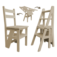 Scaun si Scara, 2 in 1, Duplex, Lemn Masiv, Step Up, Transilvan, 90x42 cm, Cappuccino