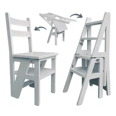 Ladder Chair, 2 in 1, Folding, Duplex, Solid Wood, Step Up, Transilvan, 90x42 cm, Grey