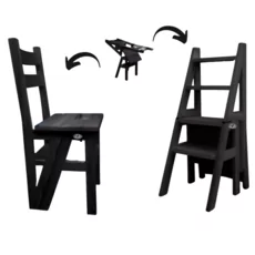 Ladder Chair, 2 in 1, Folding, Duplex, Solid Wood, Step Up, Transilvan, 90x42 cm, Black