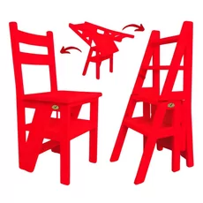 Ladder Chair, 2 in 1, Folding, Duplex, Solid Wood, Step Up, Transilvan, 90x42 cm, Red