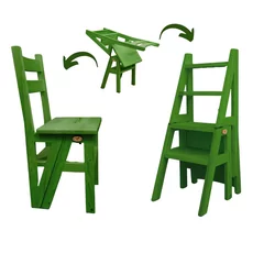 Ladder Chair, 2 in 1, Folding, Duplex, Solid Wood, Step Up, Transilvan, 90x42 cm, Green