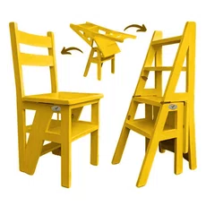 Ladder Chair, 2 in 1, Folding, Duplex, Solid Wood, Step Up, Transilvan, 90x42 cm, Yellow