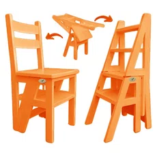 Ladder Chair, 2 in 1, Folding, Duplex, Solid Wood, Step Up, Transilvan, 90x42 cm, Orange