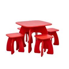Set Transilvan, Honey, Masuta cu 4 scaunele, Pentru copii, 60x60x50 cm, Rosu