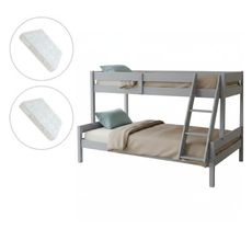 Set: Pat etajat Transilvan, Sandra, Lemn Masiv, 80/120x200 cm, Gri+ 2 Saltea Ortopedica Transilvan, SweetDreams