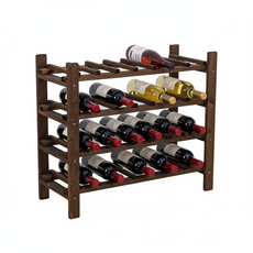 Suport pentru sticle de vin Transilvan, din Lemn Masiv, 60x70x29 - 28 sticle 4 polite, Maro